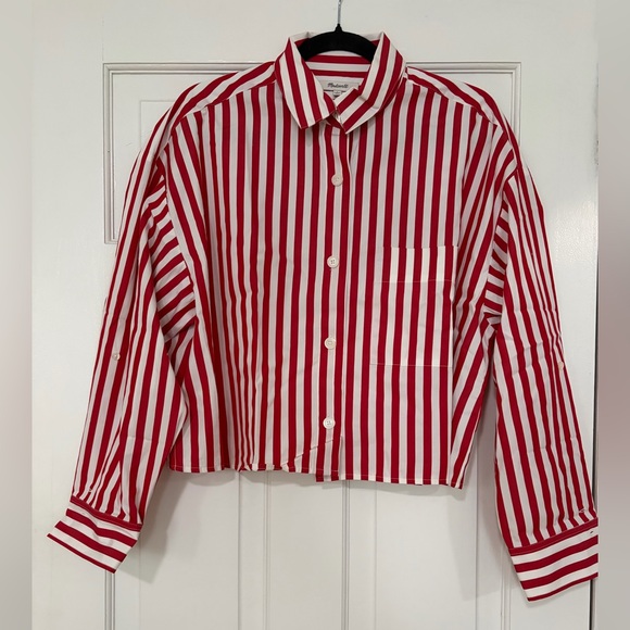 Madewell Tops - Madewell Red and White Striped Button-Up Shirt